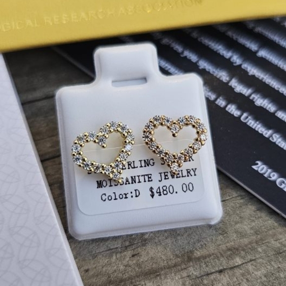 MOISSANITE NWT/PAPERWORK STERLING FLOATING HEART EARRINGS - Picture 2 of 4